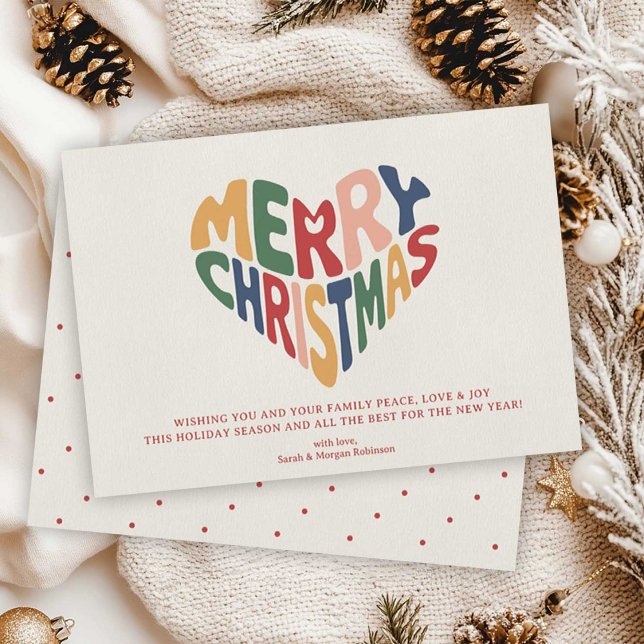 Cartão De Festividades Retro Heart Merry Christmas Playful  (Retro Heart Merry Christmas Playful Holiday Card)