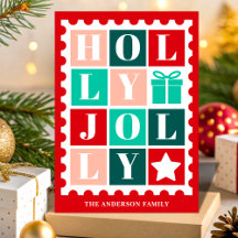 Retro Holly Jolly Christmas Postage Stamp