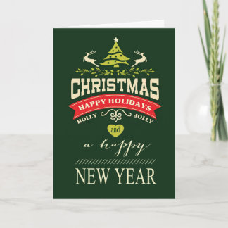 Cartão De Festividades Retro Holly Jolly Christmas Typography | green