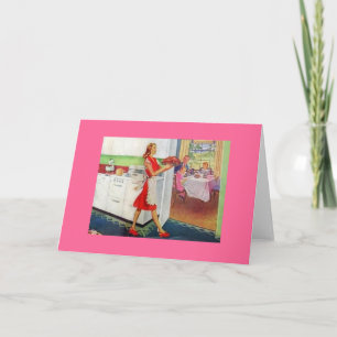 Cartão De Festividades Retro Housewife on Thanksgiving