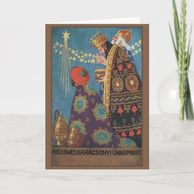 Cartão De Festividades Retro Hungarian Karácsonyi Christmas Card (Frente)
