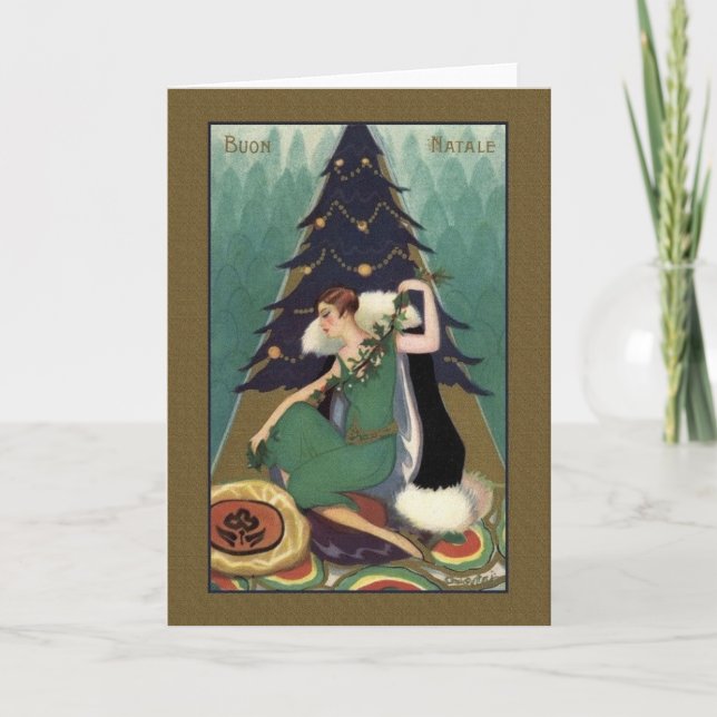 Cartão De Festividades Retro Italian Art Deco Buon Natale Christmas Card (Frente)