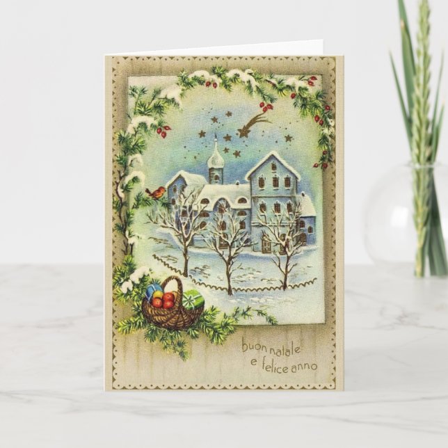 Cartão De Festividades Retro Italian Christmas and New Year Card (Frente)