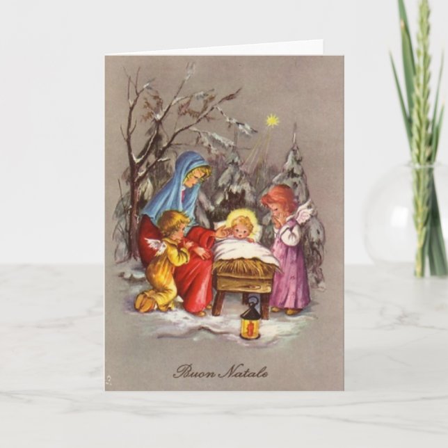 Cartão De Festividades Retro Italian Christmas Nativity Greeting Card (Frente)