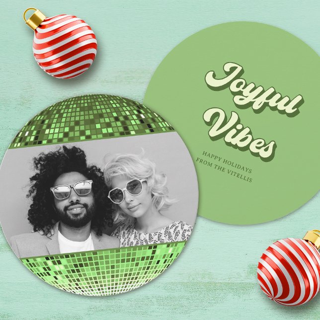 Cartão De Festividades Retro Joyful Vibes Disco Foto de Natal (Criador carregado)