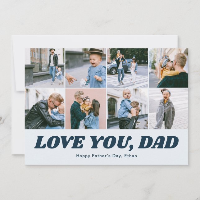 Cartão De Festividades Retro Love You Dad 12 Photo Collage Blue (Frente)