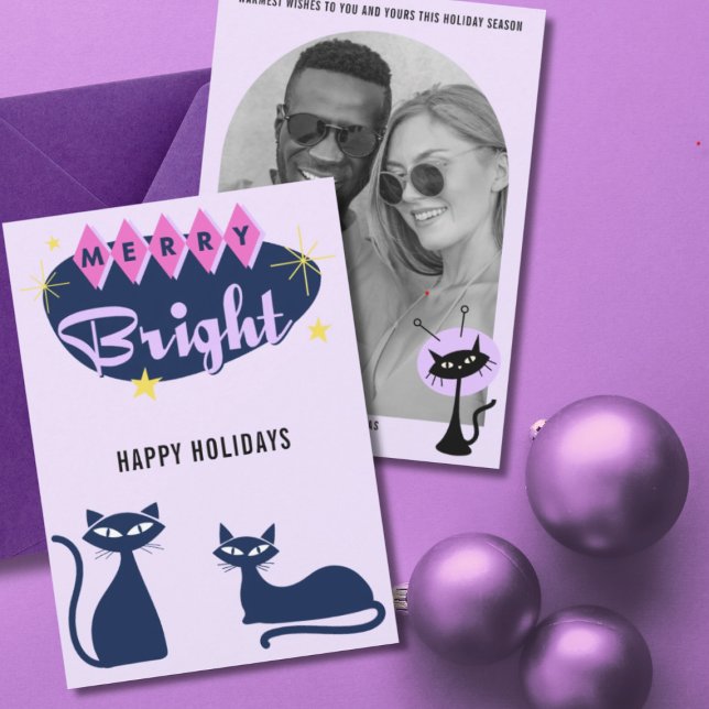 Cartão De Festividades Retro Merry and Bright Christmas Photo (Criador carregado)