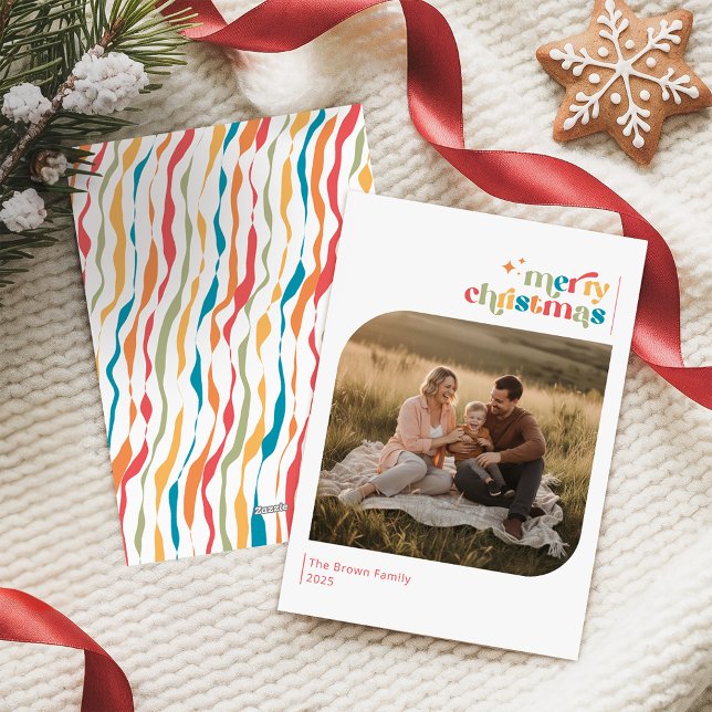 Cartão De Festividades Retro Merry Christmas Family Photo Wish (Criador carregado)