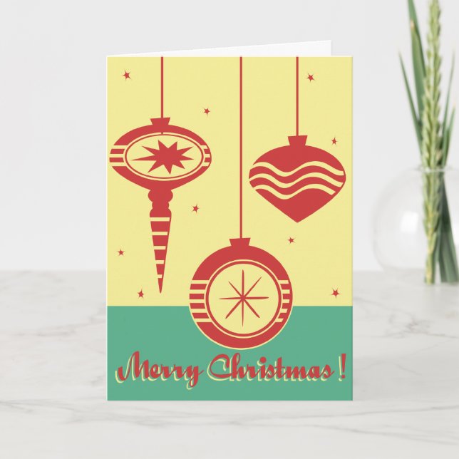 Cartão De Festividades Retro Merry Christmas Ornaments Card (Frente)