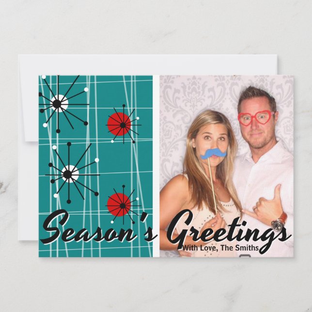 Cartão De Festividades Retro Mid Century Modern Christmas Photo Card (Frente)