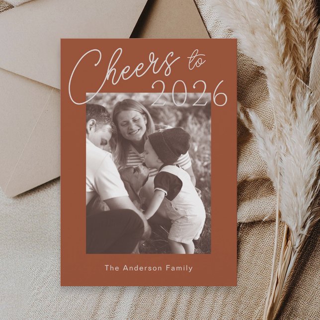 Cartão De Festividades Retro Minimalist Red New Years Photo (Criador carregado)