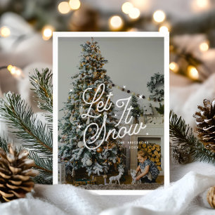 Cartão De Festividades Retro Moderno Permite Que Ele Neve Foto De Script 