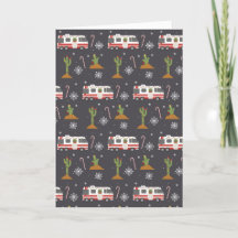 Retro Motorhome Camping Desert Christmas Cactus