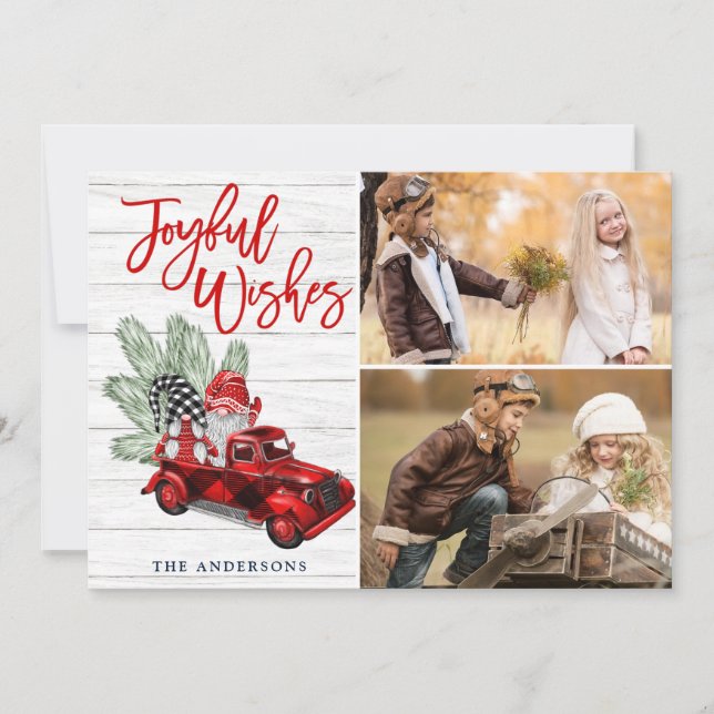 Cartão De Festividades Retro Natal Joyful Deseja o Caminhão Vermelho 2 FO (Frente)