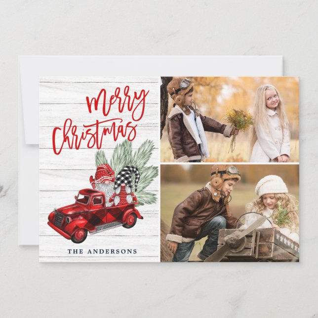 Cartão De Festividades Retro Natal Red Truck Russo 2 FOTO Saudação (Frente)
