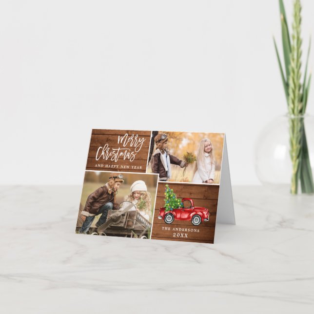 Cartão De Festividades Retro Natal Red Truck Russo 3 FOTO Saudação (Frente)