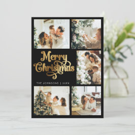 Cartão De Festividades Retro Negro e Dourada Família de Feliz Natal