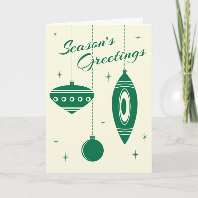 Cartão De Festividades Retro Ornaments Christmas Card: Green (Frente)