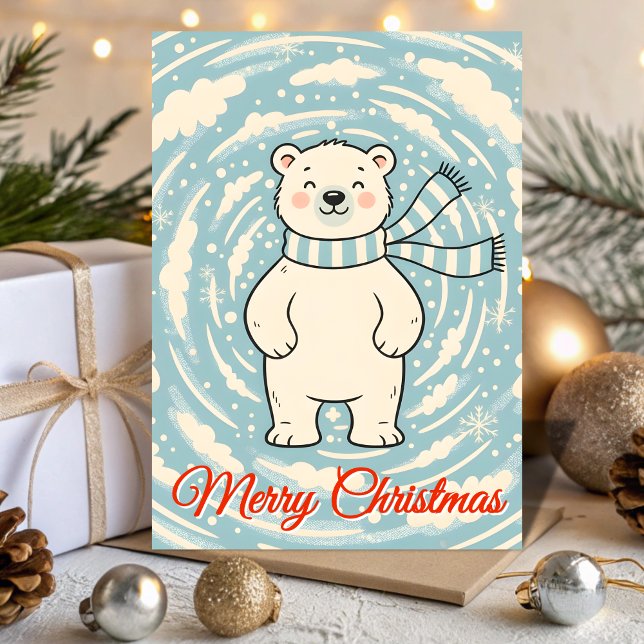 Cartão De Festividades Retro Polar Bear Blizzard Christmas (Criador carregado)