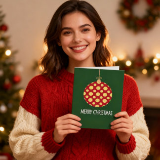 Cartão De Festividades Retro Polka Dot Christmas Ornament Holiday Card