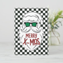 Retro Preto e Branco Xadrez Papai Noel Natal 