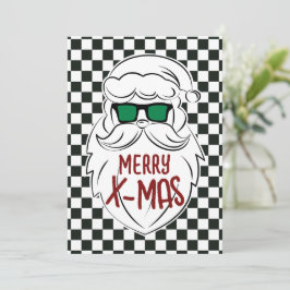 Cartão De Festividades Retro Preto e Branco Xadrez Papai Noel Natal 