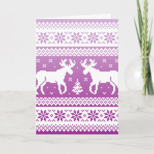 Cartão De Festividades Retro Purple Reindeer Pattern Greeting Card