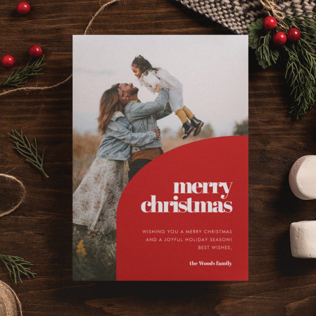 Cartão De Festividades Retro Red Arch Design Merry Foto de Natal (Criador carregado)