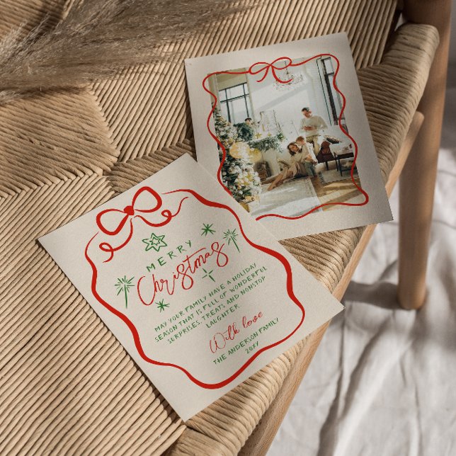 Cartão De Festividades Retro Red Green Hand Draky Arco Natal (Criador carregado)