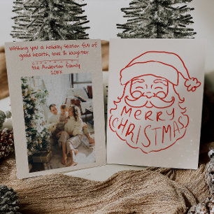 Cartão De Festividades Retro Red Hand Desenhou Papai Noel Feliz Natal