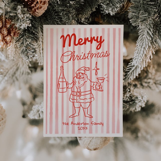 Cartão De Festividades Retro Red Papais noeis Champagne Natal Não Foto (Criador carregado)