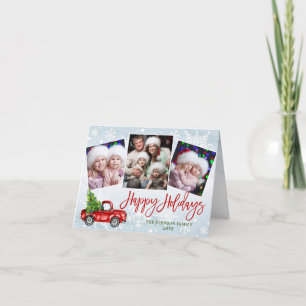 Cartão De Festividades Retro Red Truck 4 FOTO Saudação de Natal Dobrada