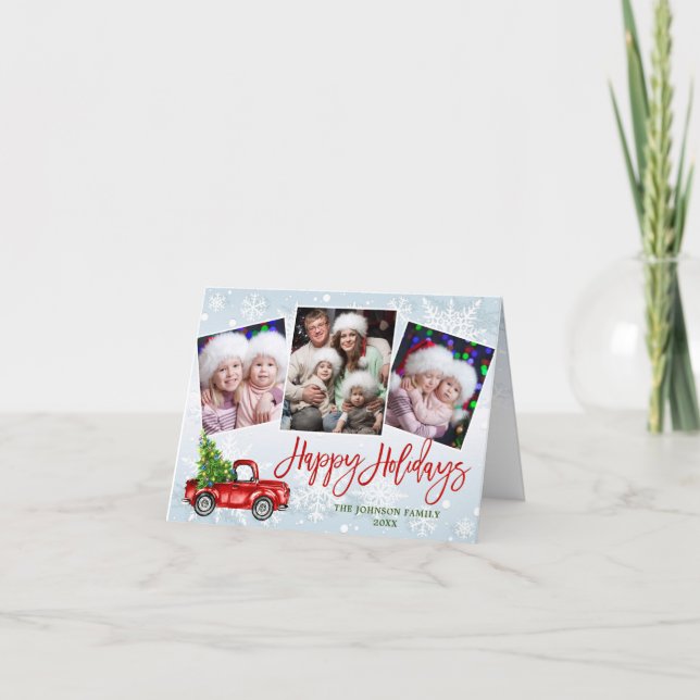 Cartão De Festividades Retro Red Truck 4 FOTO Saudação de Natal Dobrada (Frente)