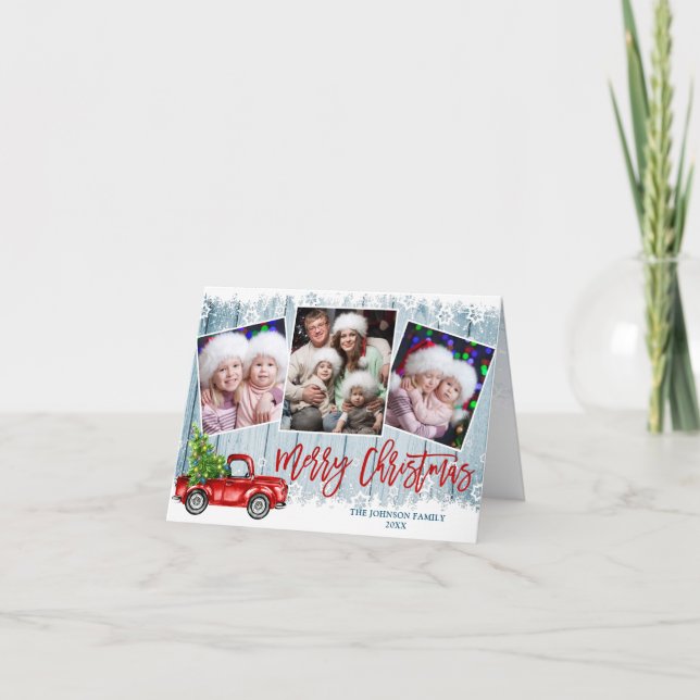 Cartão De Festividades Retro Red Truck 4 FOTO Saudação de Natal Dobrada (Frente)