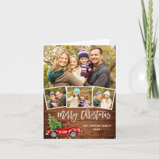 Cartão De Festividades Retro Red Truck Russo 3 FOTO Saudação de Natal (Frente)
