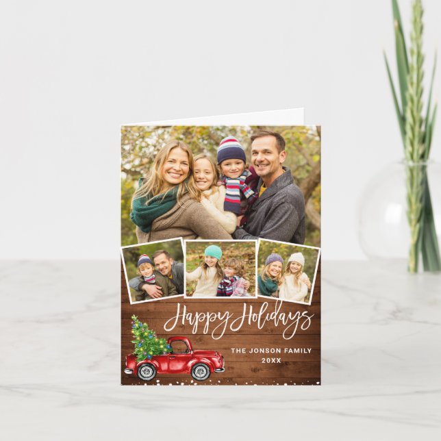 Cartão De Festividades Retro Red Truck Russo 3 FOTO Saudação de Natal (Frente)