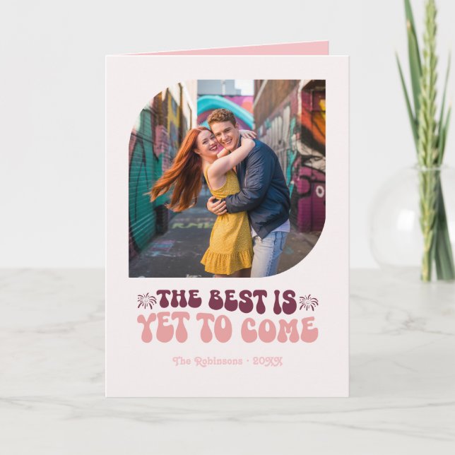 Cartão De Festividades Retro Rosé Glow Champagne Retro Ano Novo Foto (Frente)