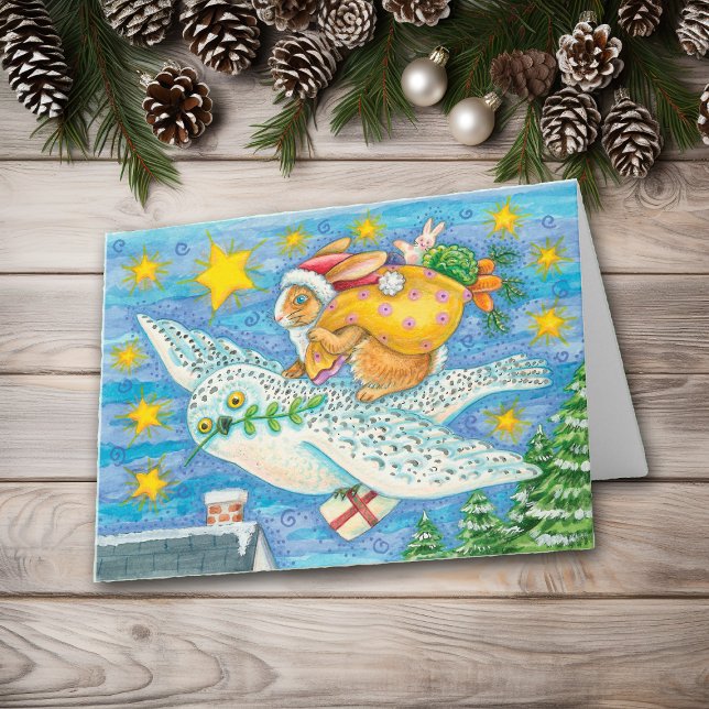 Cartão De Festividades Retro Santa Bunny Christmas (Criador carregado)