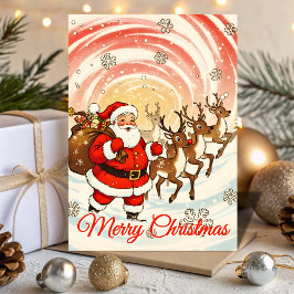 Cartão De Festividades Retro Santa & Reindeer Blizzard Christmas