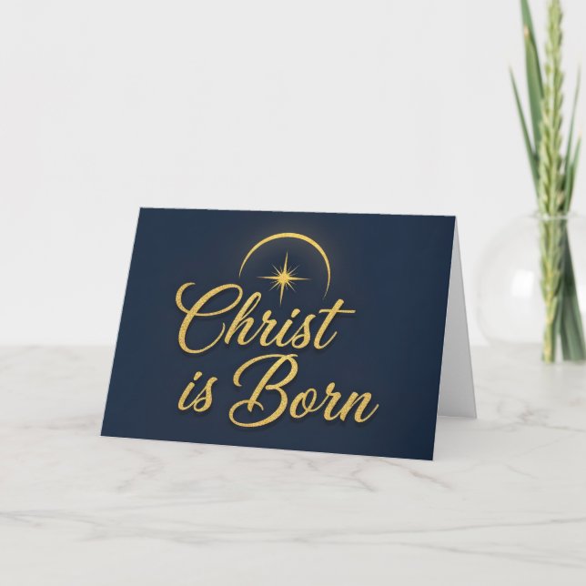 Cartão De Festividades Retro Script Cristo Nasceu Natal (Frente)