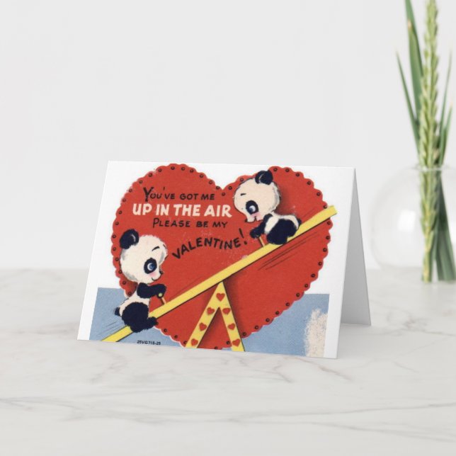Cartão De Festividades Retro See Saw Panda Bear Valentine's Day Card (Frente)