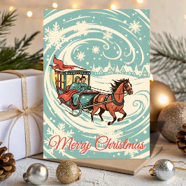 Cartão De Festividades Retro Snowy Sleigh Ride Christmas
