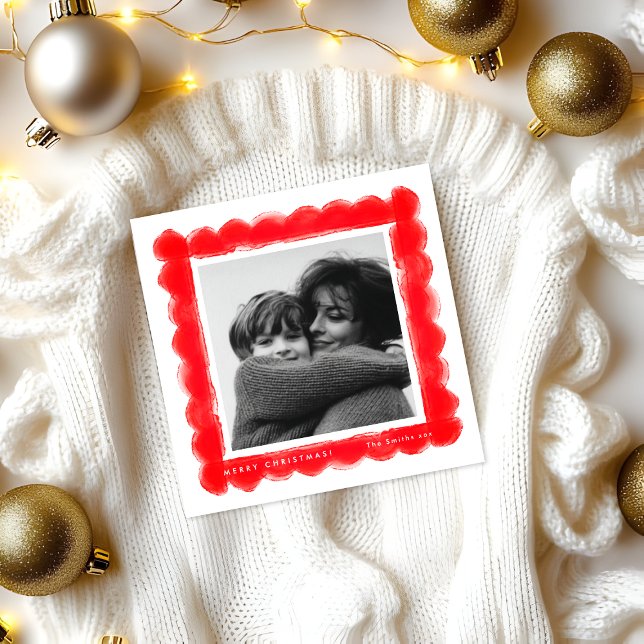 Cartão De Festividades retro stamping red frame photo square christmas (Criador carregado)