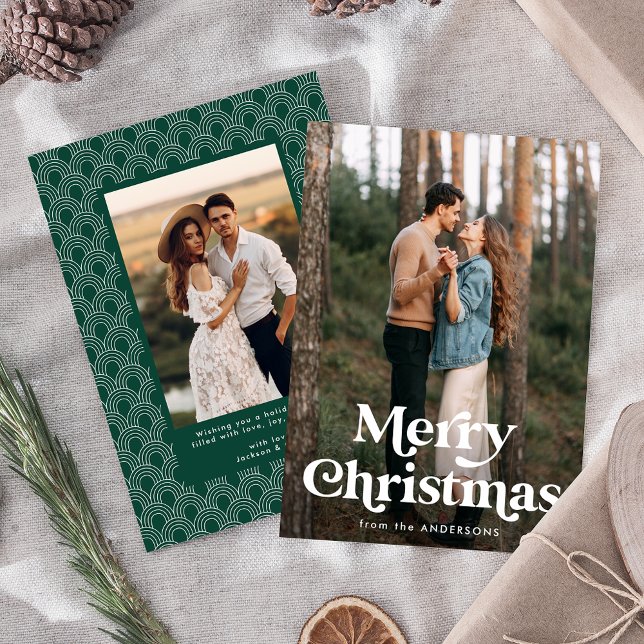 Cartão De Festividades Retro Typography Merry Christmas 2 Photo Holiday (Criador carregado)