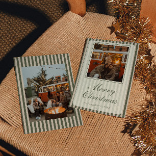 Cartão De Festividades Retro Verde Creme Listras de Dinheiro Antigo Natal