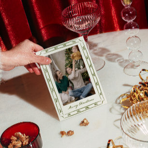 Cartão De Festividades Retro Verde Quadro de Arco Desenhado à Mão Foto Na