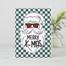 Retro Verde Rosa Xadrez Papai Noel Natal 