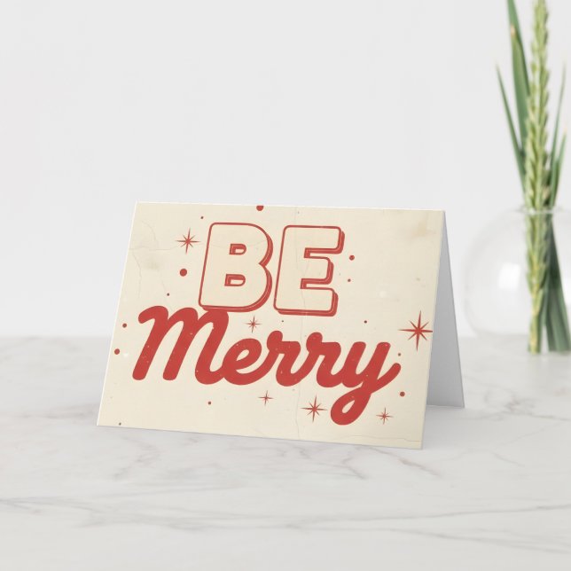 Cartão De Festividades Retro Vintage Be Merry Christmas (Frente)