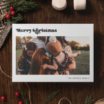 Cartão De Festividades Retro Vintage Feliz Natal 2 Foto<br><div class="desc">Cartão Feliz de Natal: um design preto e branco retrógrado,  com uma tipografia moderna de meio século e duas imagens familiares a acrescentar</div>