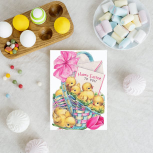 Cartão De Festividades retro vintage Feliz Páscoa pintinhos adicionar sen